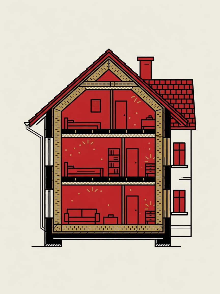Illustration von Dämmschichten an einer Hauswand